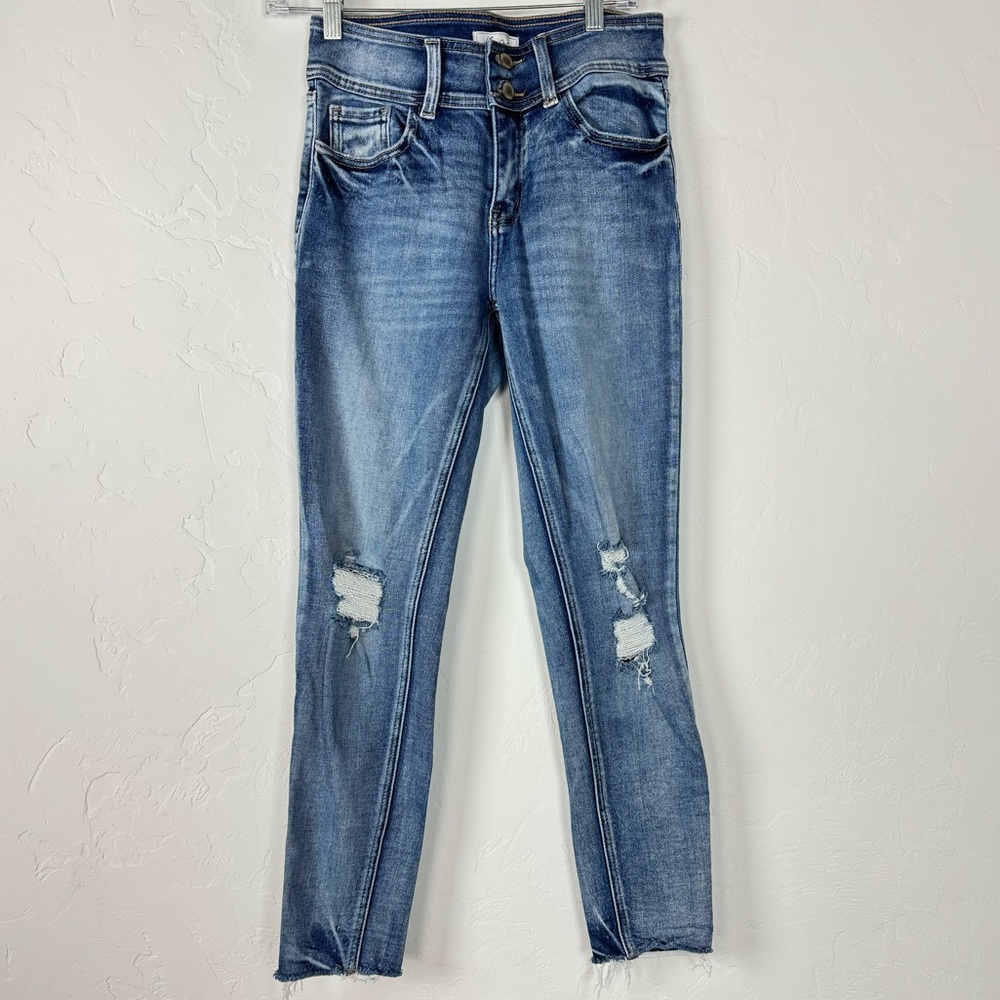 Buckle Kancan Signature Jeans Mid Rise Ankle Skinny Denim Blue Wash Teagan Tears